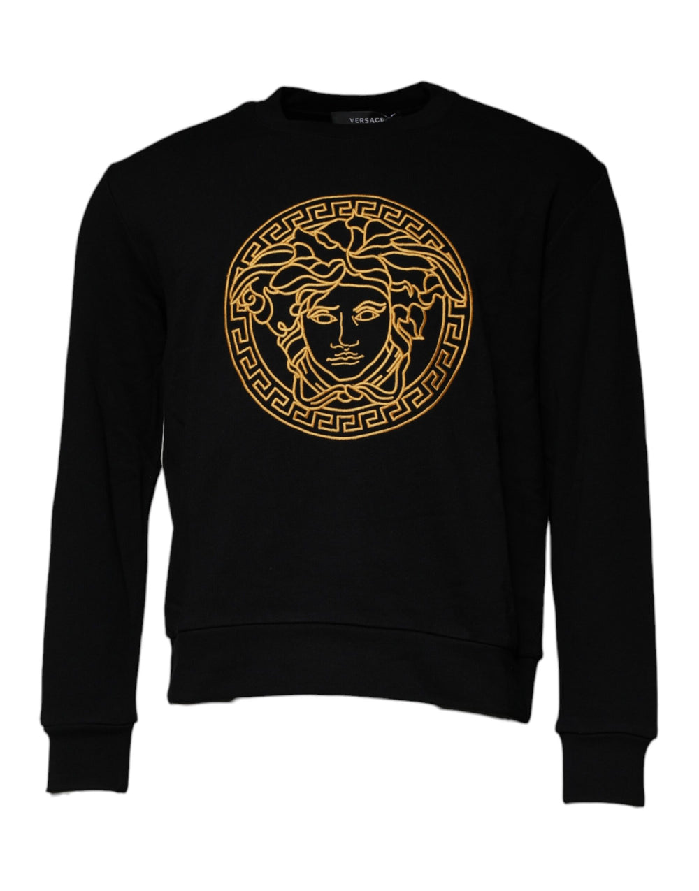 Versace Cotton Crew Neck Pullover Sweater in Black