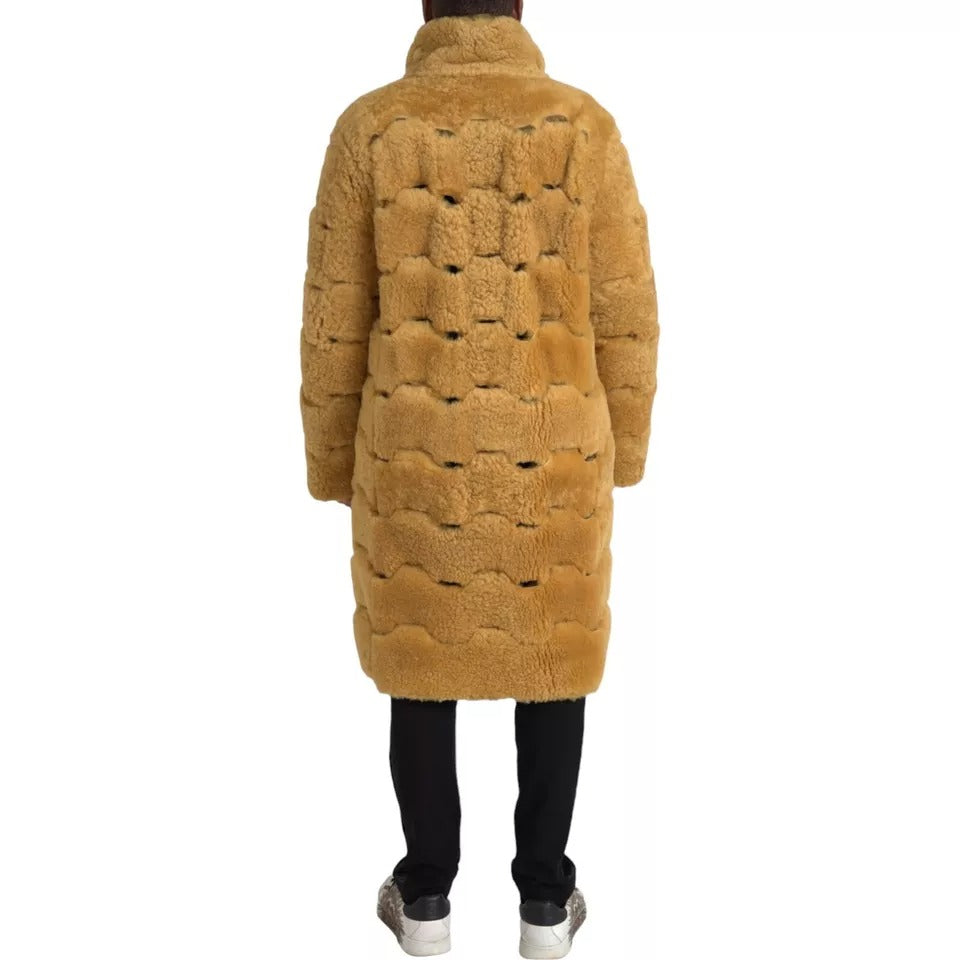 Bottega Veneta Wool Long Teddy Coat in Yellow