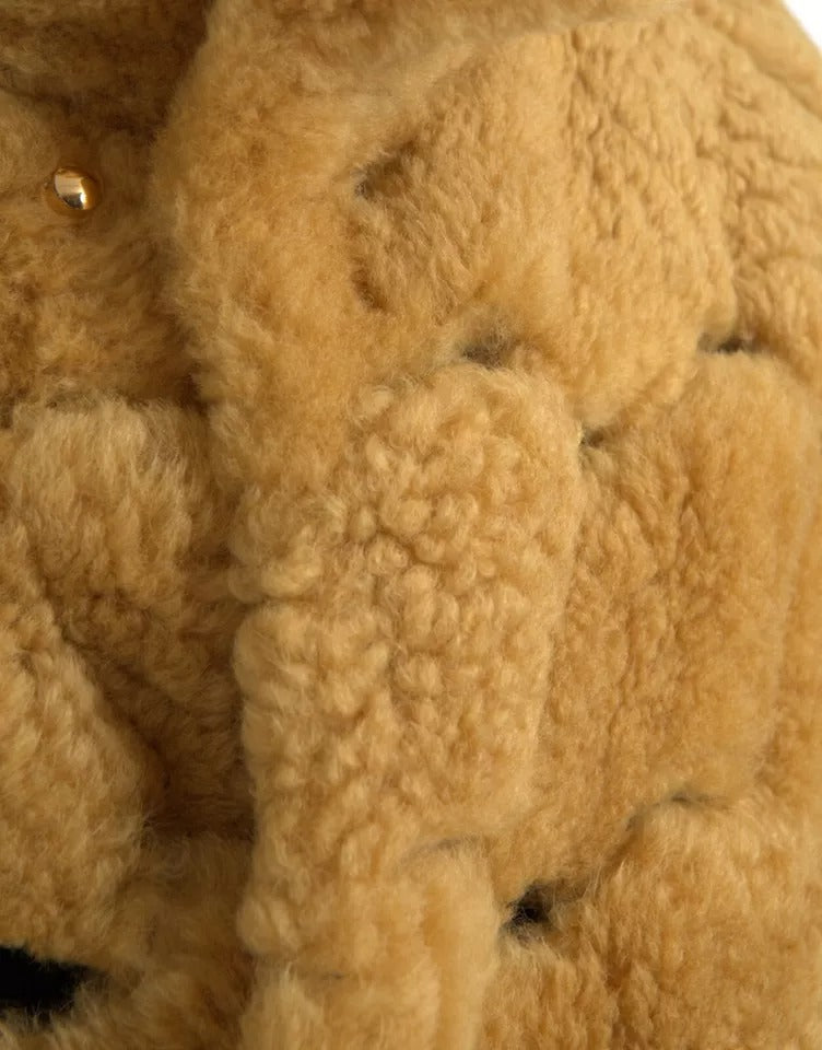 Bottega Veneta Wool Long Teddy Coat in Yellow