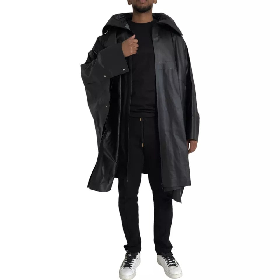 Bottega Veneta Jacket από δέρμα μοσχαριού με κουκούλα σε Μαύρο