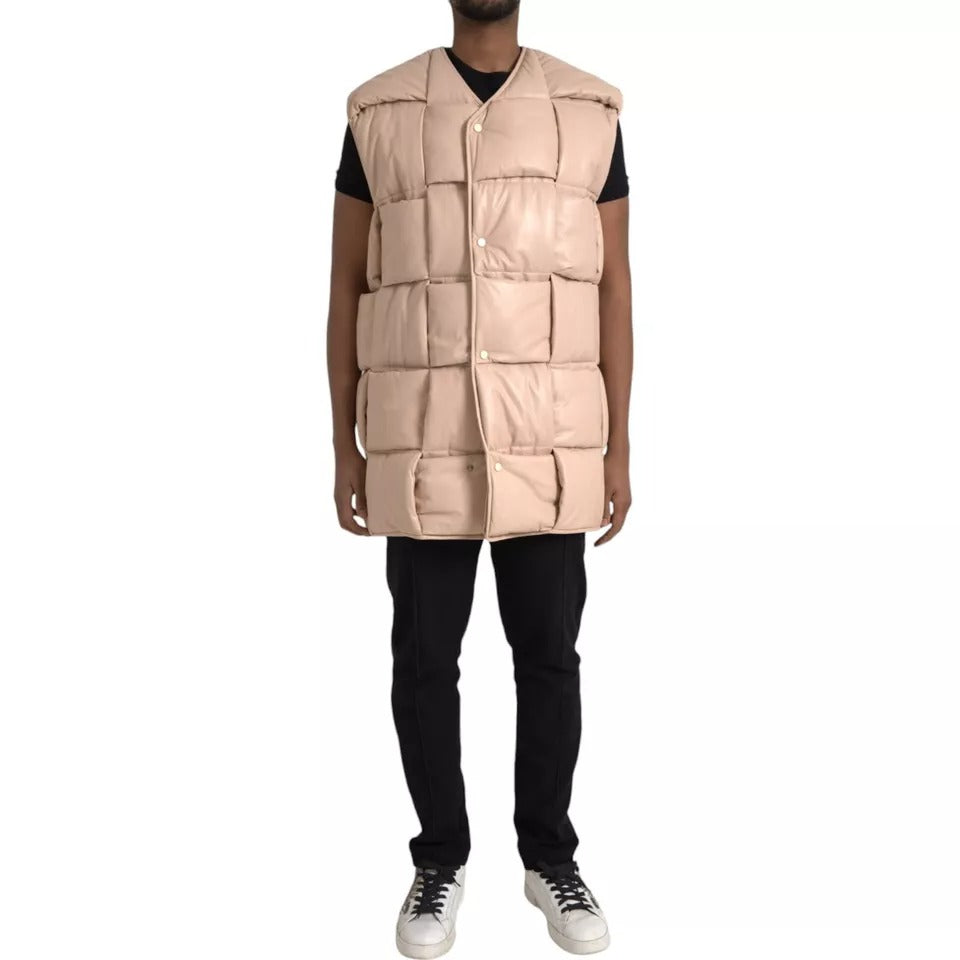 Bottega Veneta Αμάνικο Καπιτονέ Jacket από Δέρμα Μοσχαριού σε Μπεζ