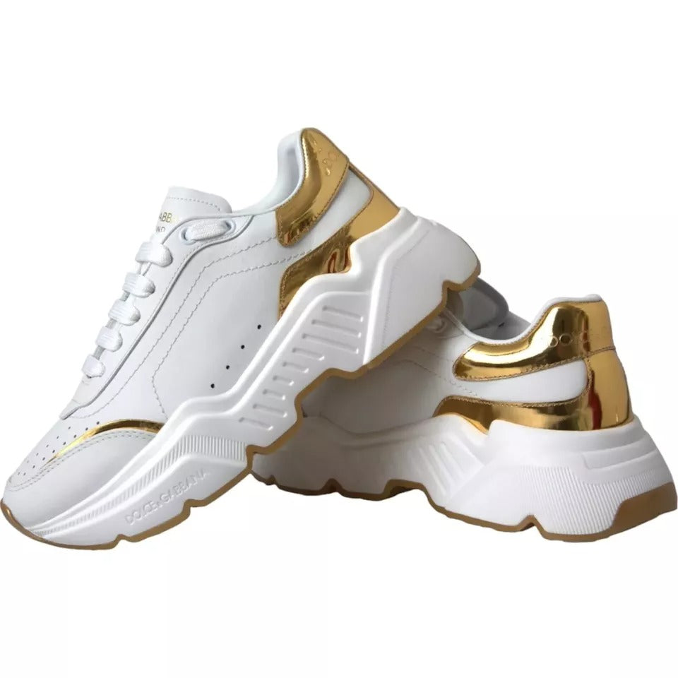 Dolce & Gabbana DAYMASTER Calfskin Leather Sneakers in White and Gold