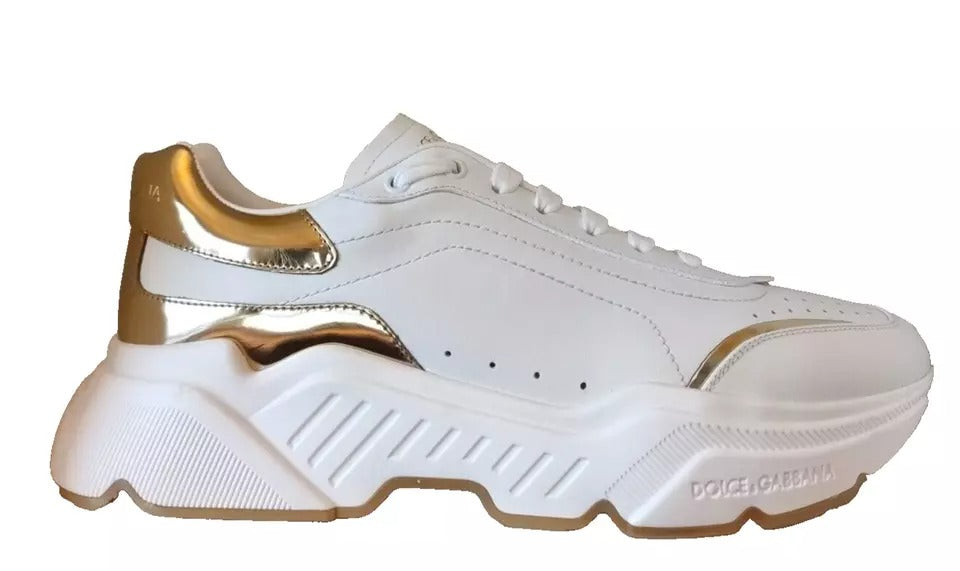 Dolce & Gabbana DAYMASTER Calfskin Leather Sneakers in White and Gold