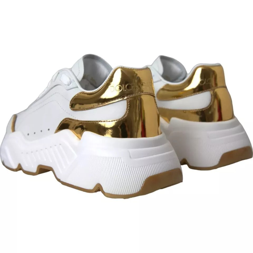 Dolce & Gabbana DAYMASTER Calfskin Leather Sneakers in White and Gold