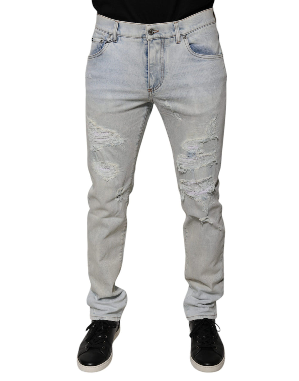Dolce & Gabbana Light Blue Tattered Skinny Denim Jeans