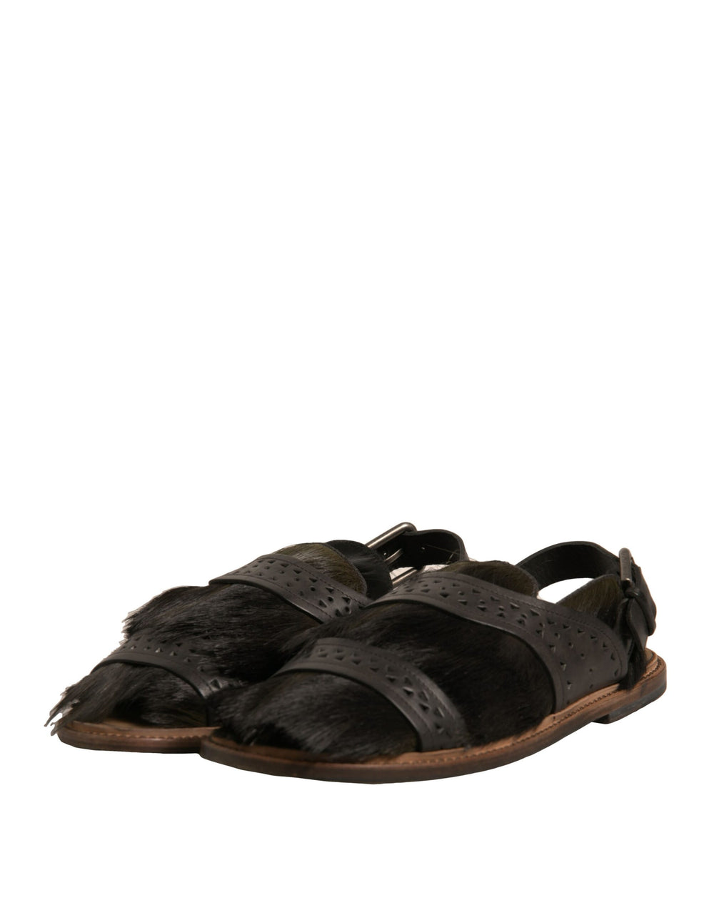 Dolce & Gabbana Gazelle Hair and Calfskin Leather Sandals in Green