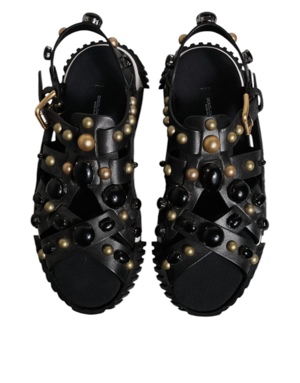 Dolce & Gabbana Calfskin Leather Studded Slides in Black