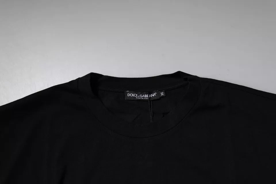 Dolce & Gabbana Amore Leopard Cotton Crew Neck T-shirt in Black