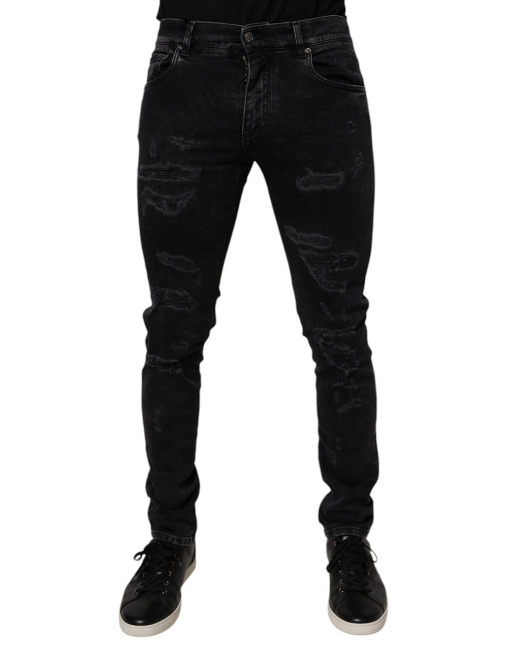Dolce & Gabbana Distressed Cotton Skinny Jeans in Black