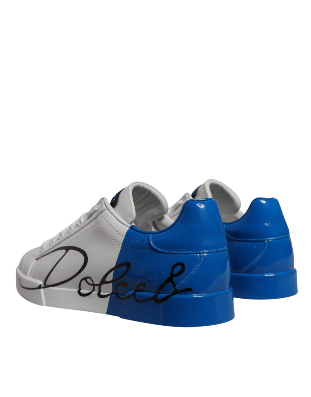 Dolce & Gabbana Calf Leather Low-Top Sneakers in White and Blue