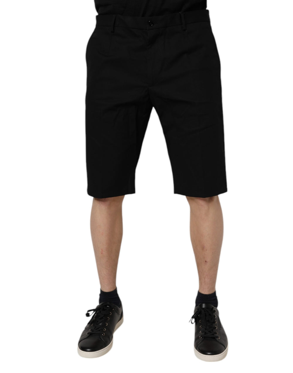 Black Cotton Stretch Mid Waist Bermuda Shorts mens luxury fashion - Mens Edit
