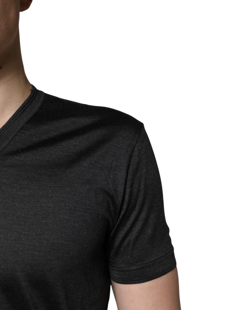 Dolce & Gabbana 100% Silk V-Neck T-Shirt in Dark Grey