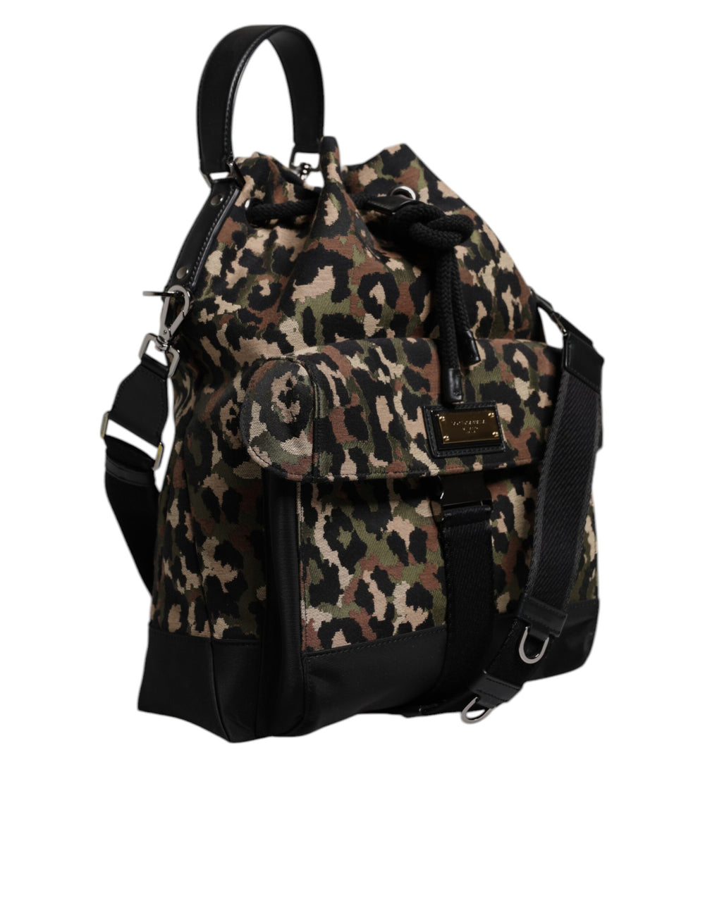 Dolce & Gabbana Leopard Print Cotton Shoulder Bucket Bag in Multicolor
