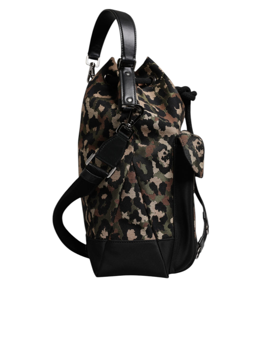 Dolce & Gabbana Leopard Print Cotton Shoulder Bucket Bag in Multicolor