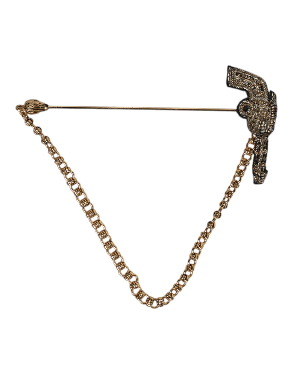 Dolce & Gabbana Brass and Copper Revolver Brooch Lapel Pin in Black and Gold