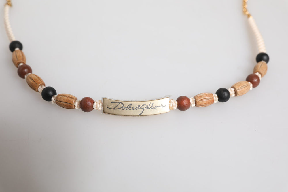 Dolce & Gabbana Wooden Beaded Pendant Necklace in Black and Gold