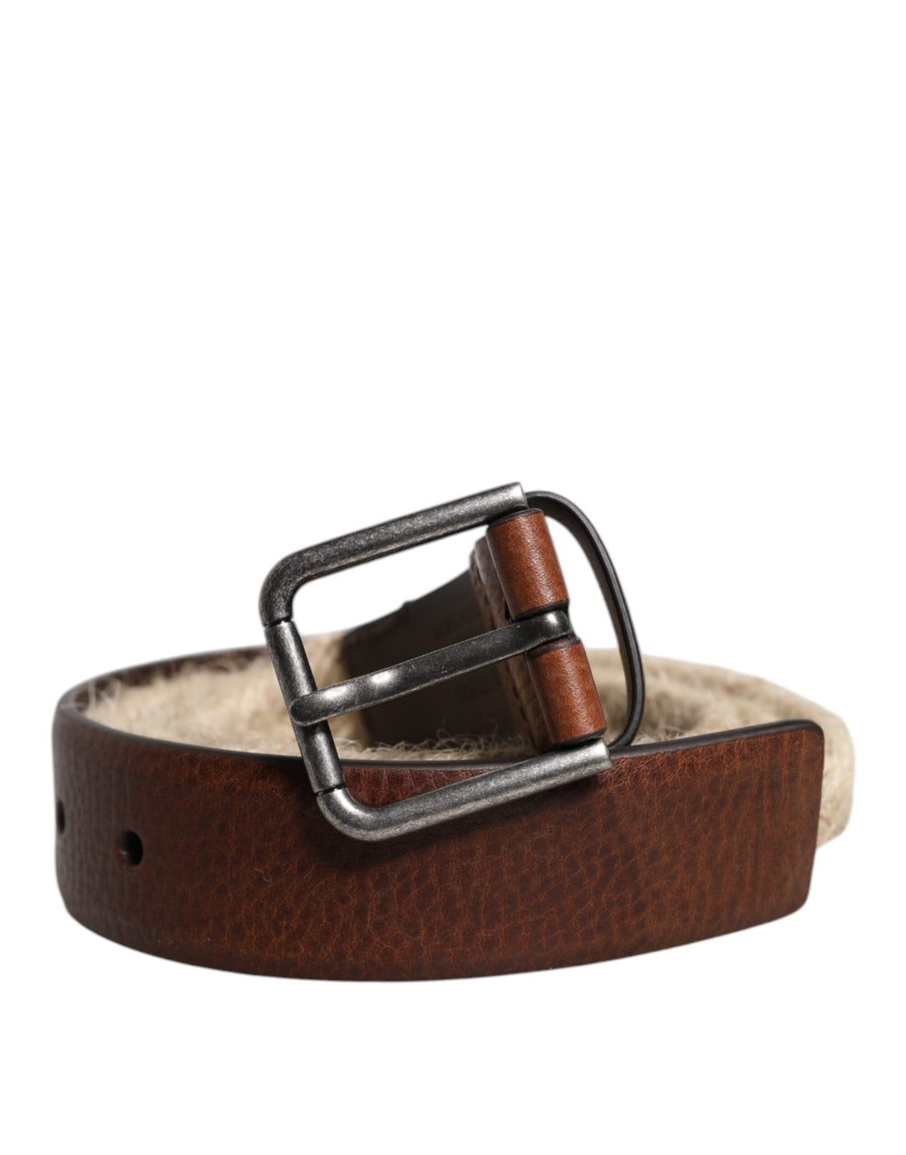 Dolce & Gabbana Jute and Calf Leather Woven Belt in Brown