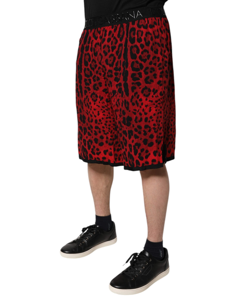 Dolce & Gabbana 100% Viscose Bermuda Shorts in Red Leopard Print