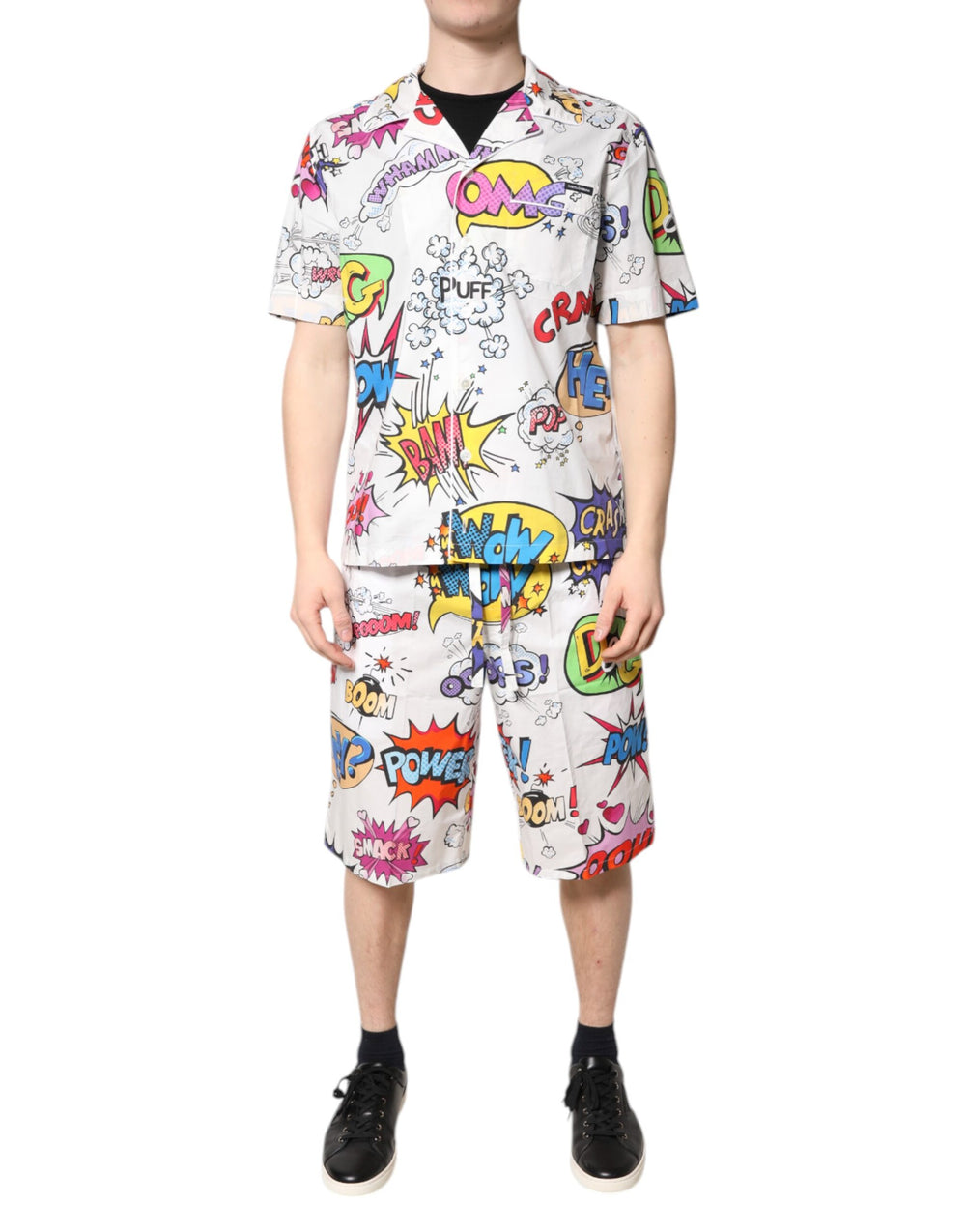 White Cartoon Print Cotton Men Pajama Set Sleepwear mens luxury fashion - Mens Edit