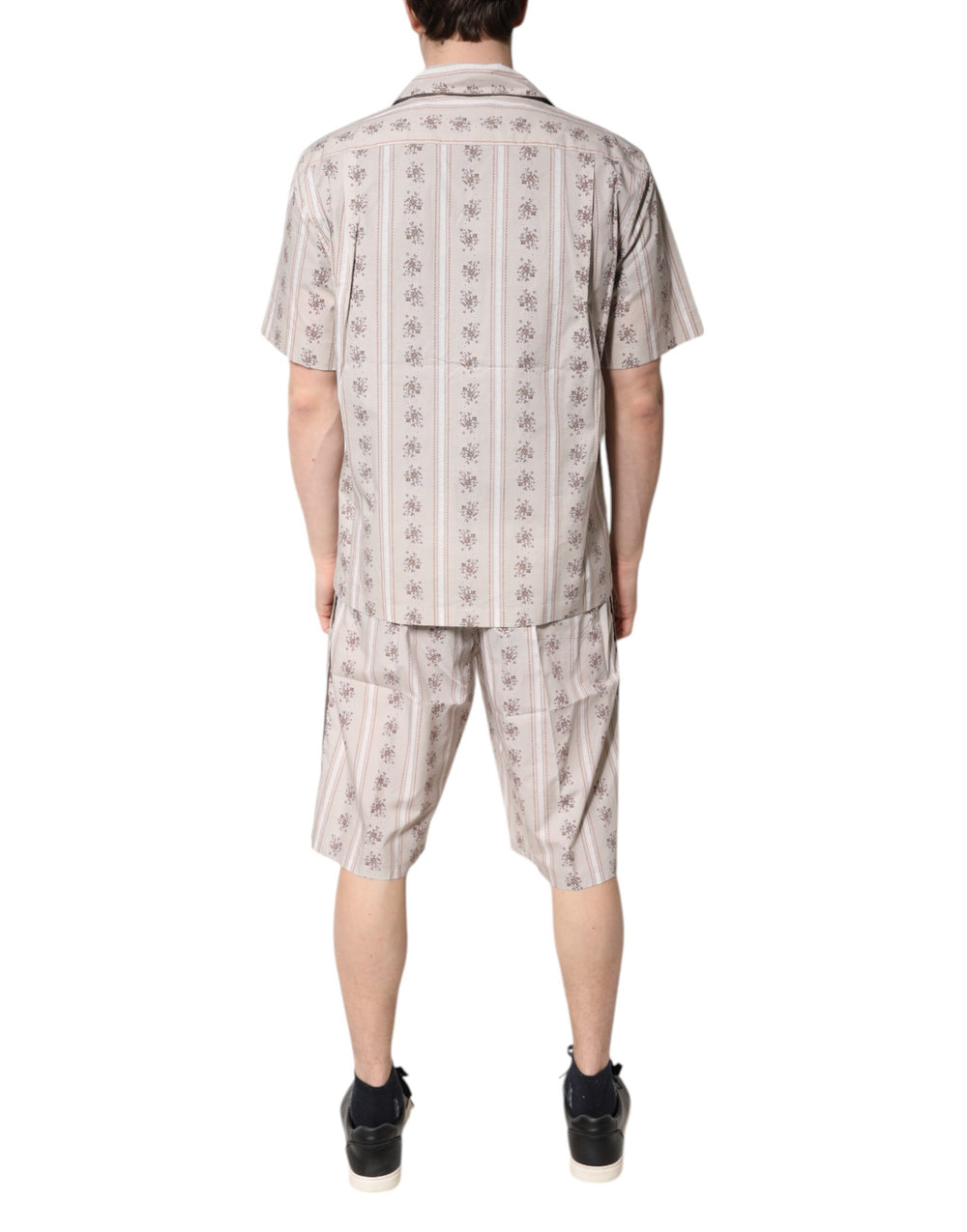 Dolce & Gabbana Floral Print Cotton Pyjama Set in Beige