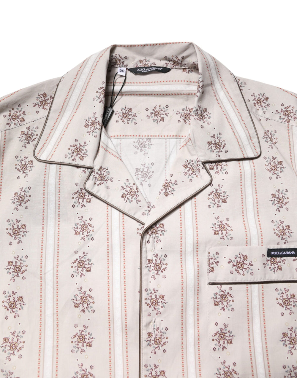 Dolce & Gabbana Floral Print Cotton Pyjama Set in Beige