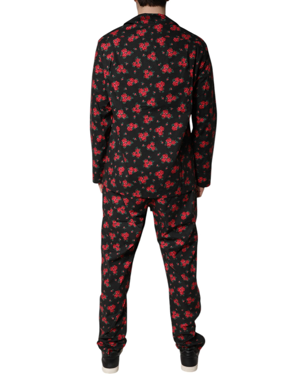 Dolce & Gabbana Floral Print Cotton Pyjama Set in Black
