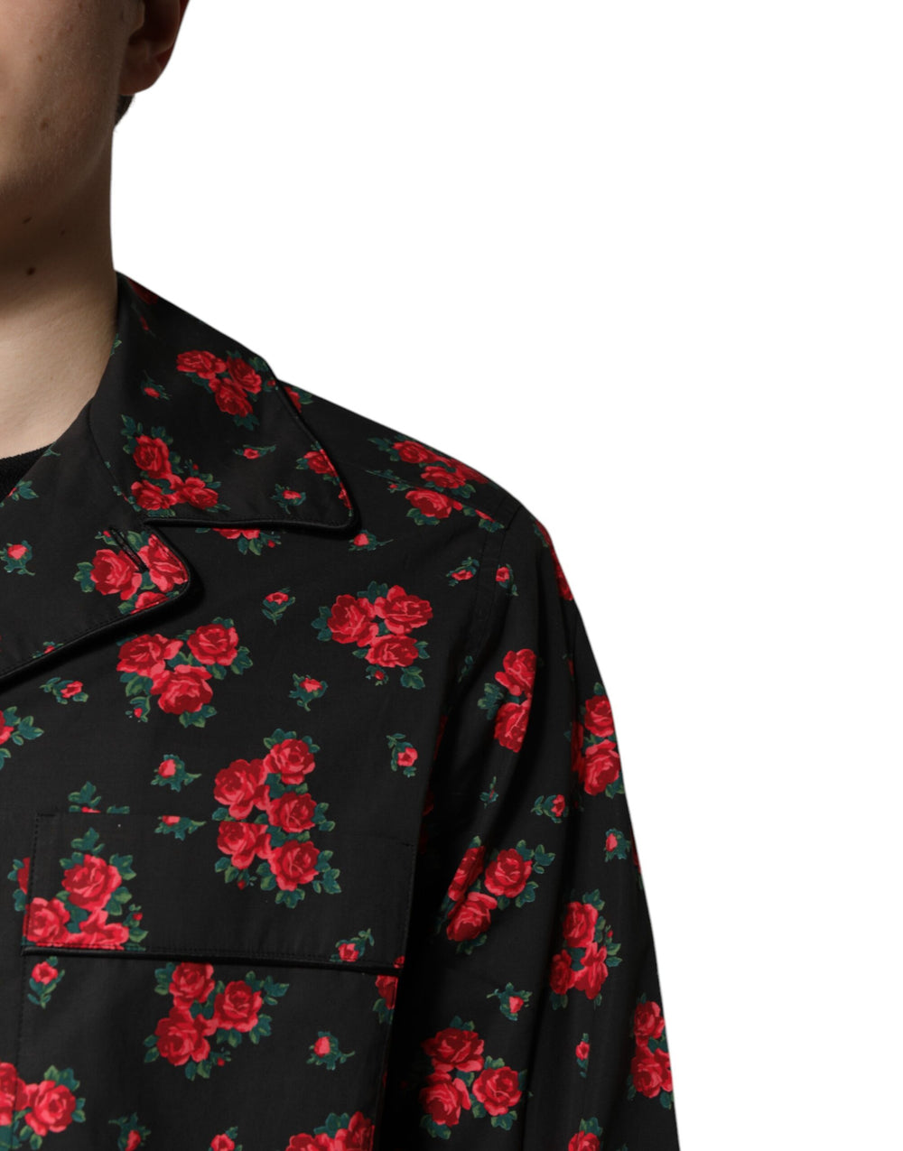 Dolce & Gabbana Floral Print Cotton Pyjama Set in Black