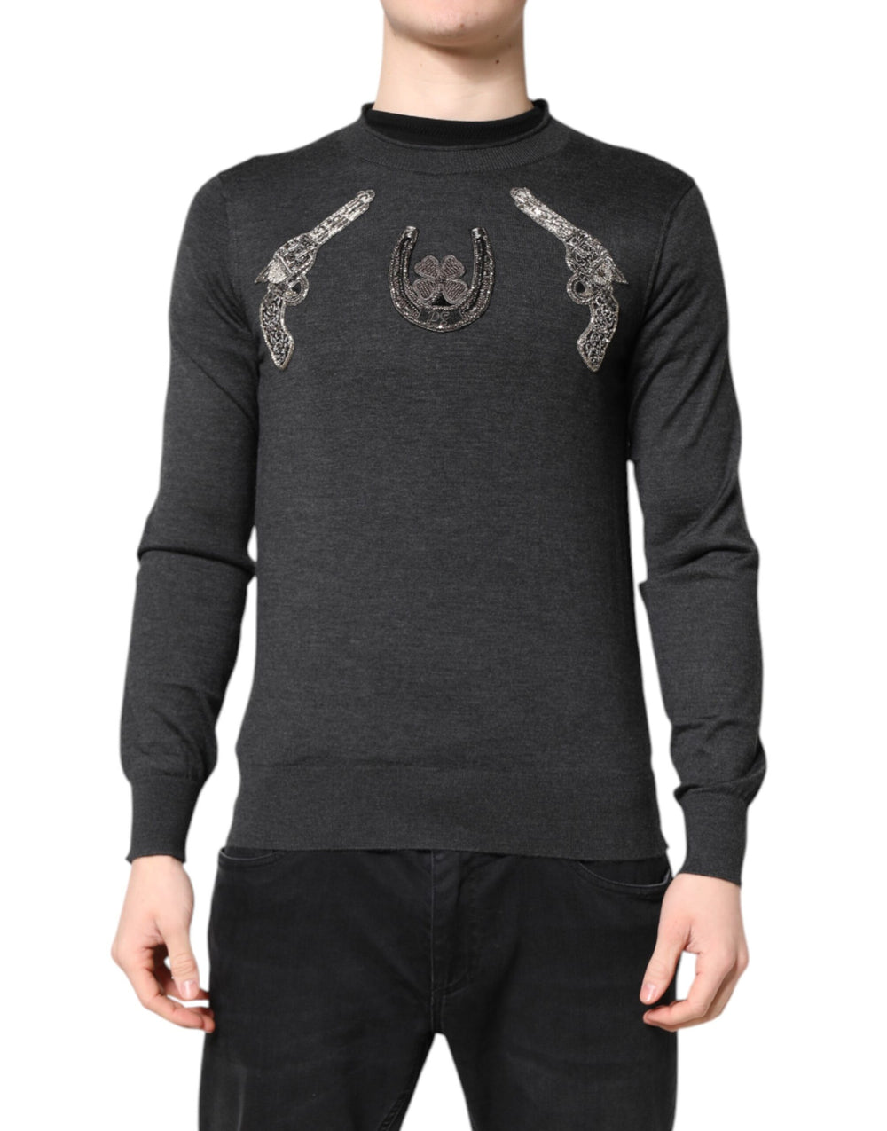 Dolce & Gabbana 100% Cashmere Crew Neck Pullover Sweater in Grey