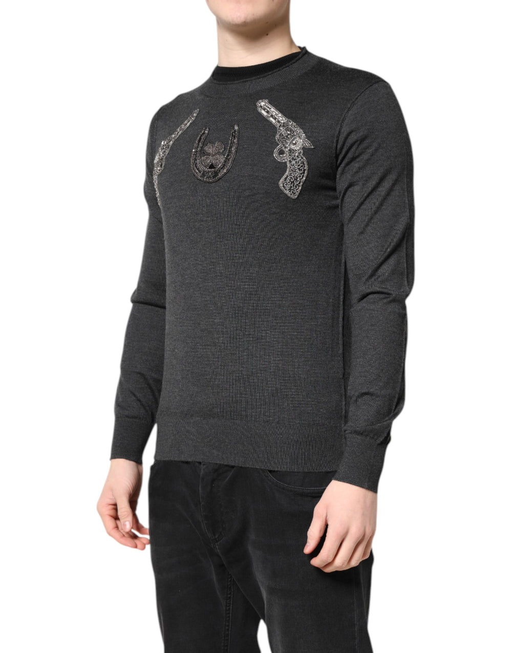 Dolce & Gabbana 100% Cashmere Crew Neck Pullover Sweater in Grey