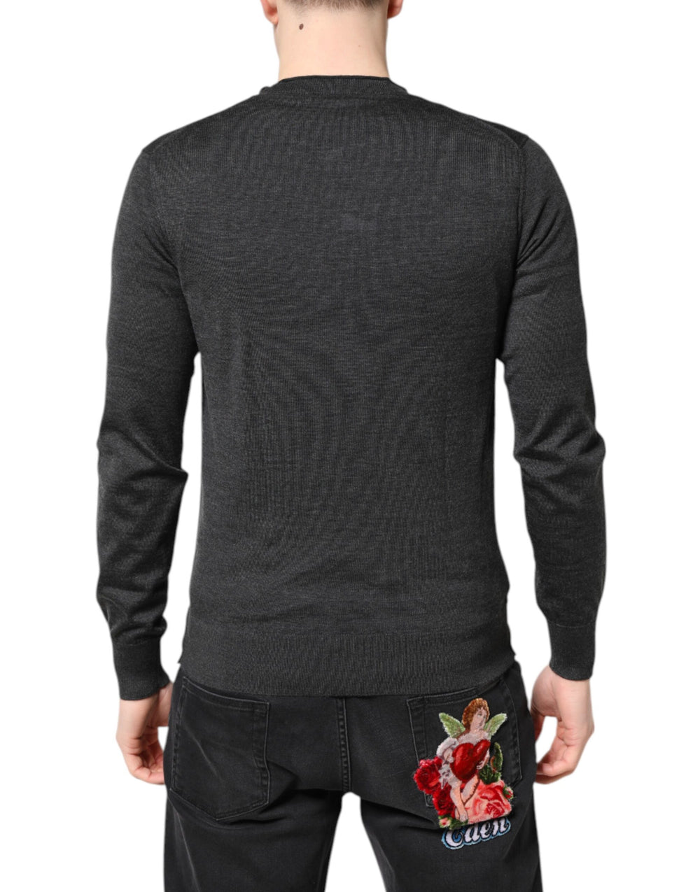 Dolce & Gabbana 100% Cashmere Crew Neck Pullover Sweater in Grey