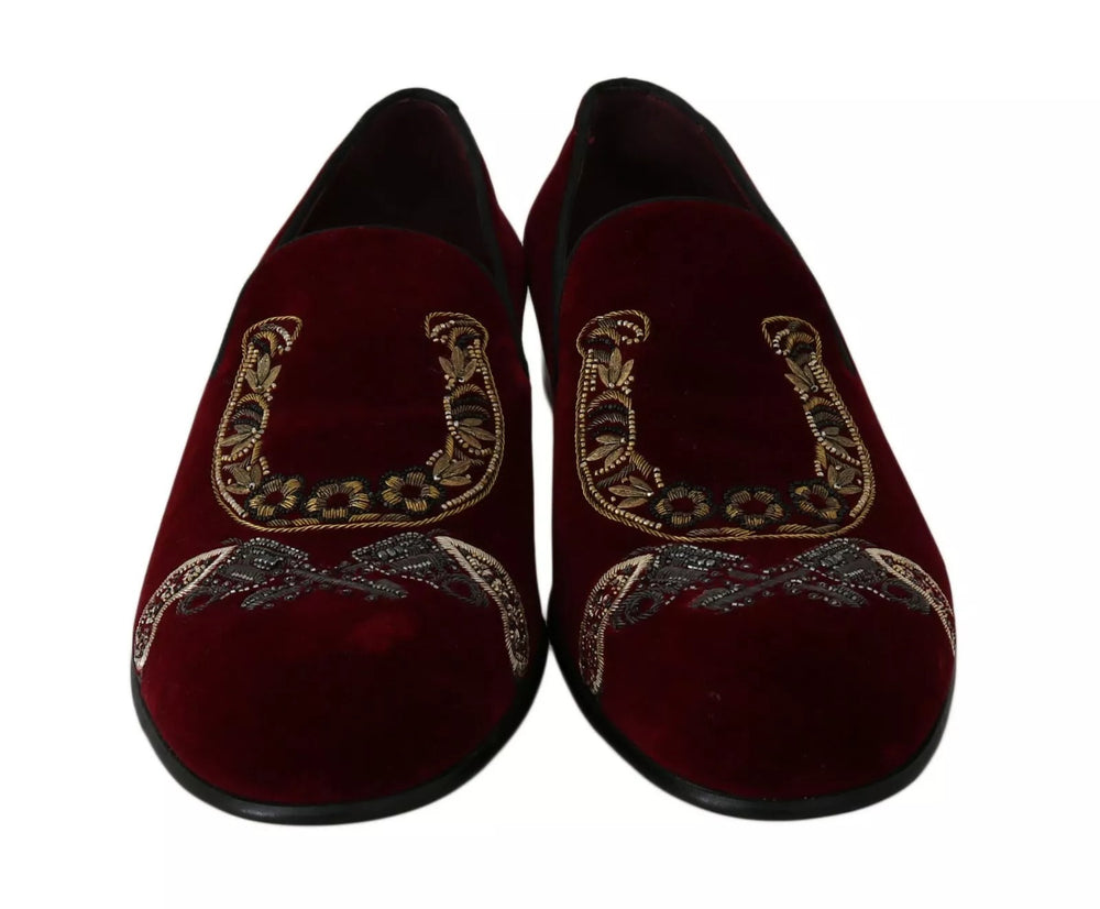 Dolce & Gabbana Cotton Velvet Loafers in Bordeaux