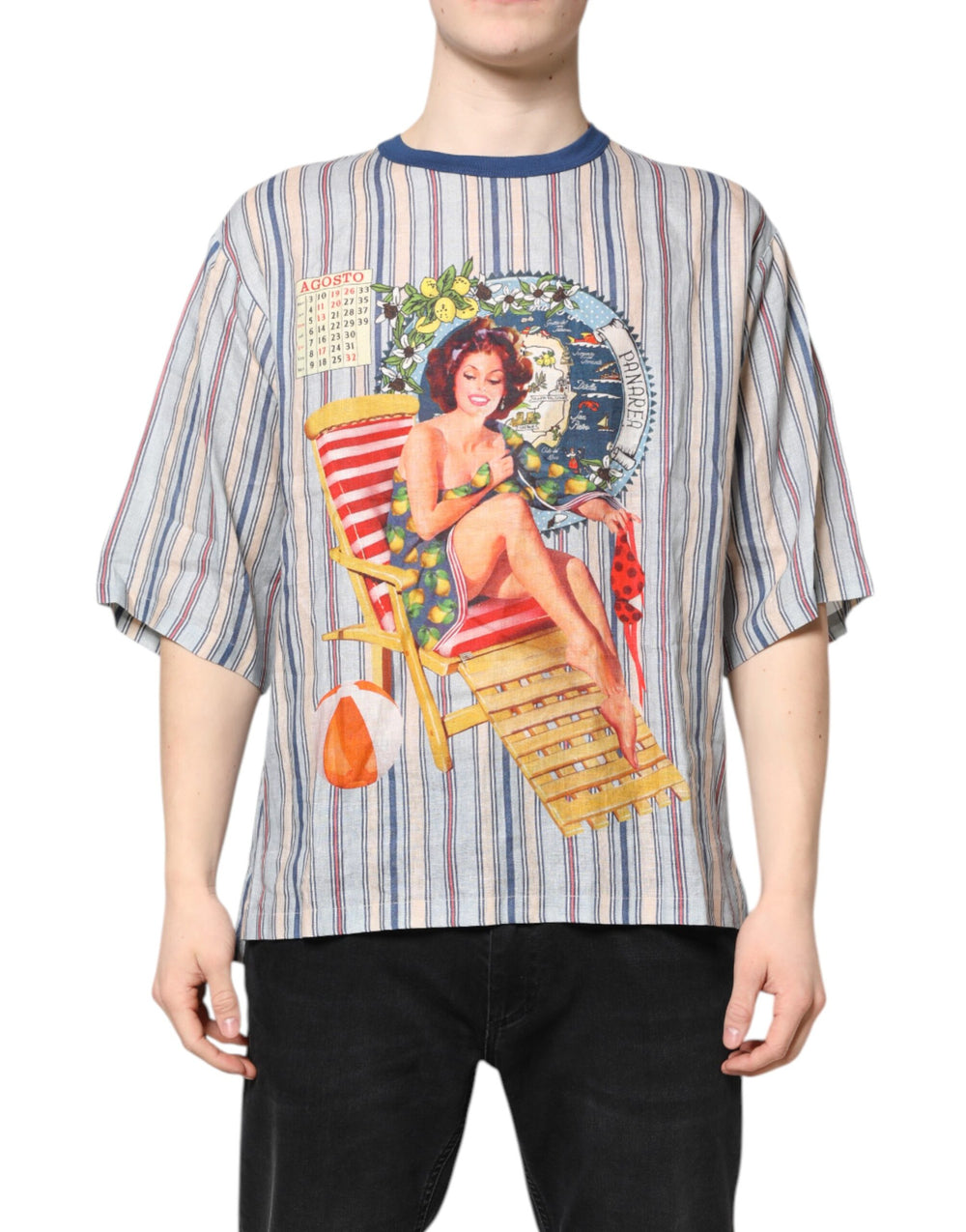 Dolce & Gabbana Linen Striped T-shirt in Multicolor