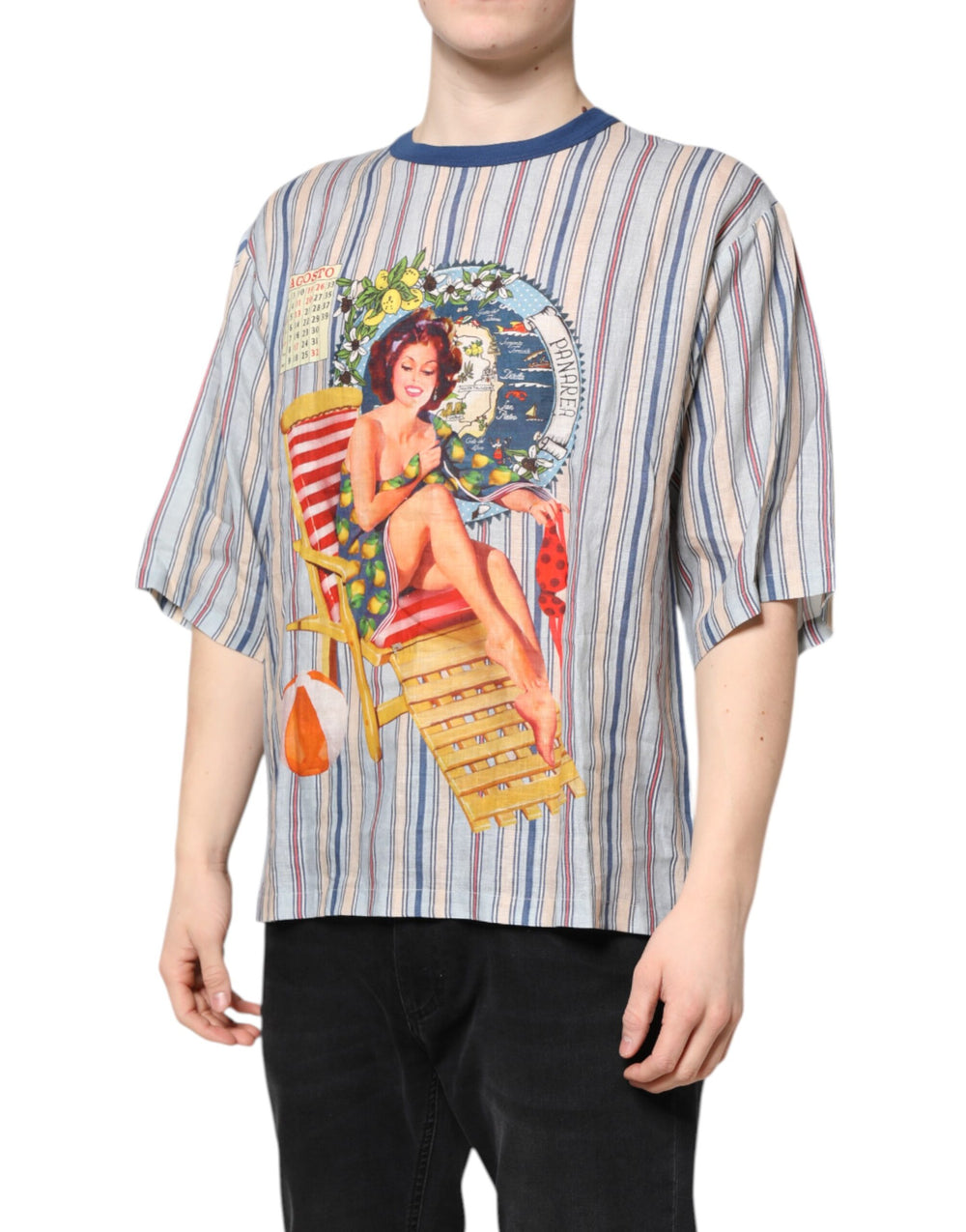Dolce & Gabbana Linen Striped T-shirt in Multicolor