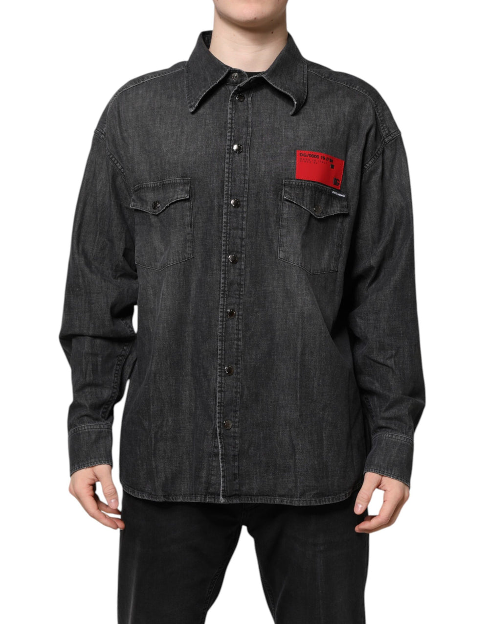Gray Long Sleeves Button Down Denim Shirt mens luxury fashion - Mens Edit