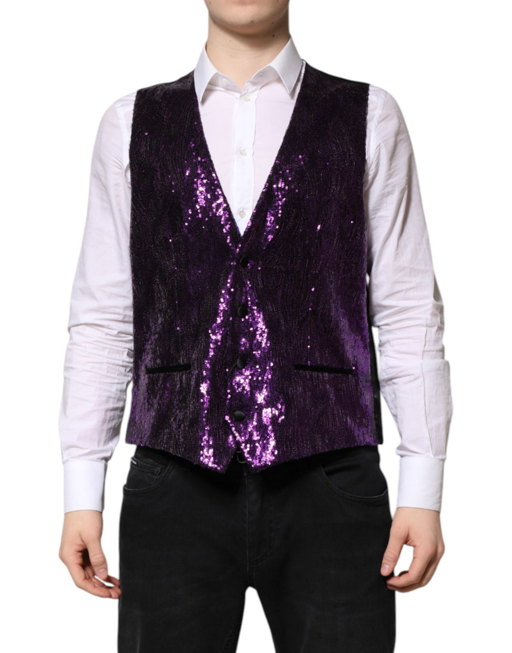 Dolce & Gabbana Sequined Formal Waistcoat in Purple