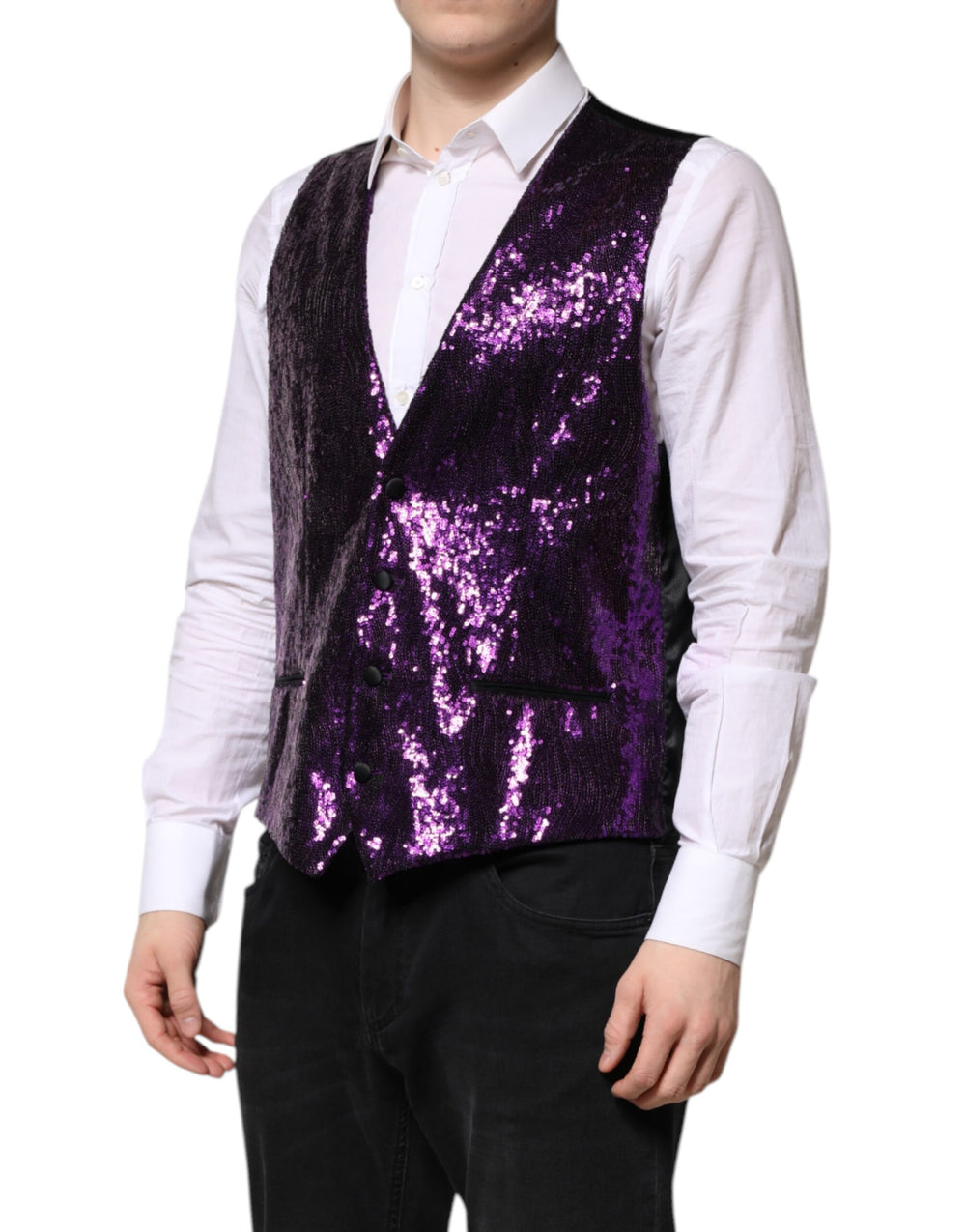 Dolce & Gabbana Sequined Formal Waistcoat in Purple