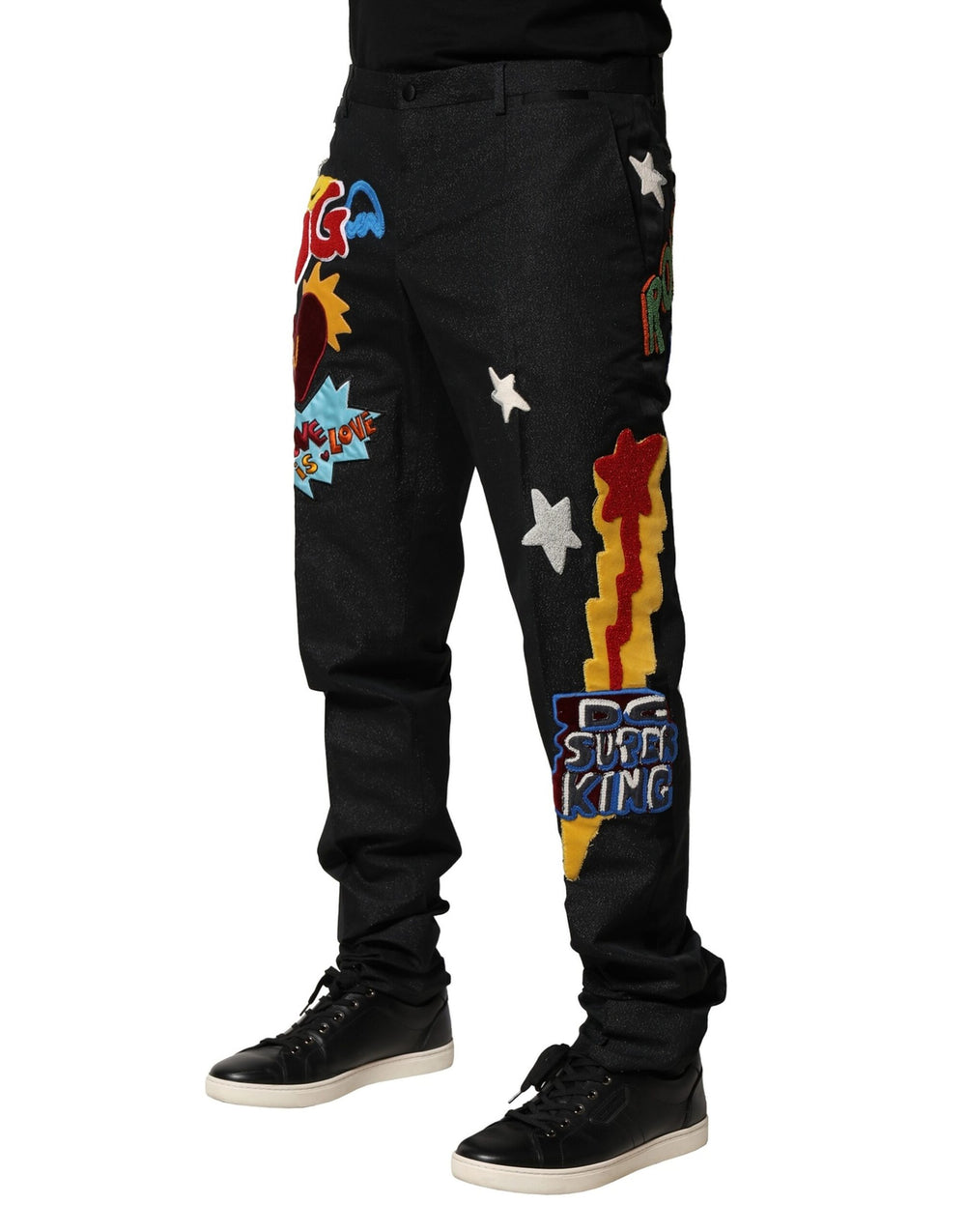 Dolce & Gabbana Graphic Embroidery Tapered Trousers in Black