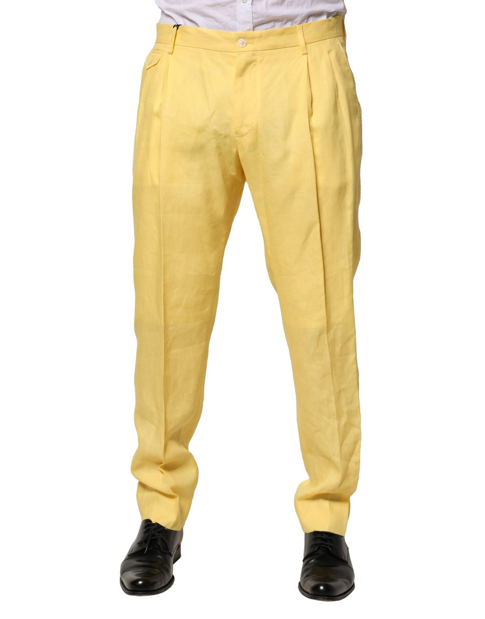Yellow Flax Tapered Dress Men Pants mens luxury fashion - Mens Edit
