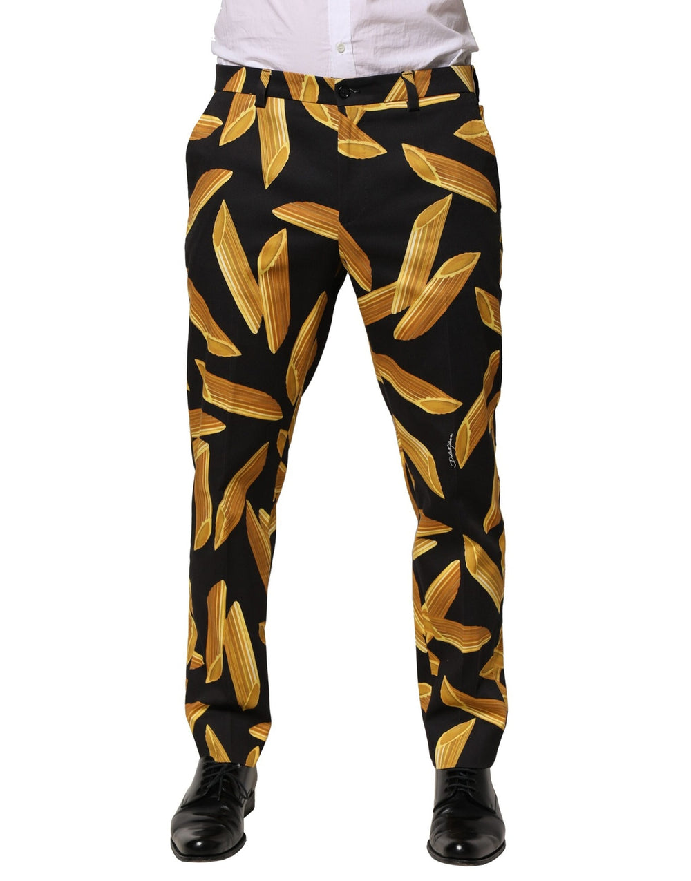 Black Pasta Print Tapered Men Pants mens luxury fashion - Mens Edit