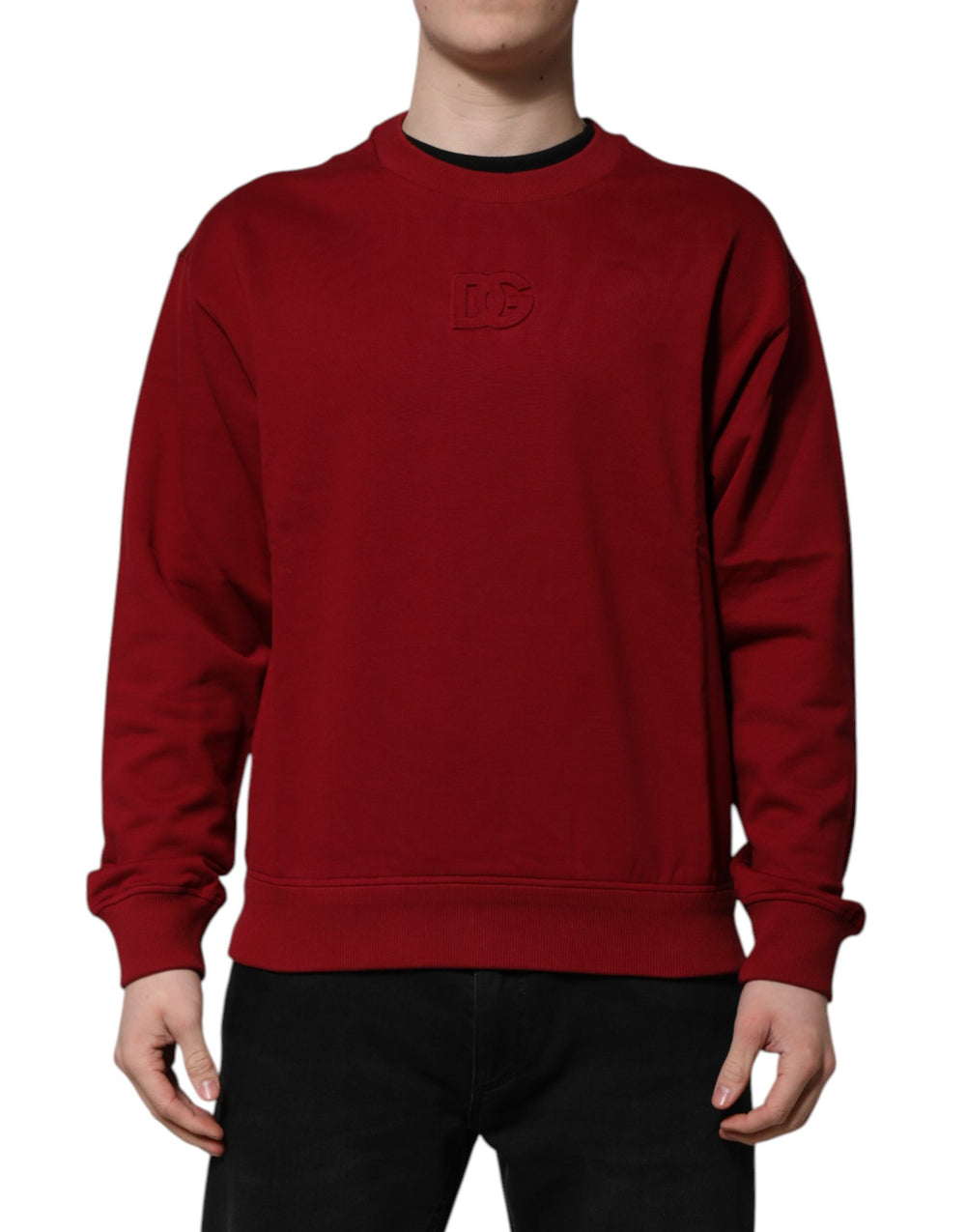 Dolce & Gabbana 100% Cotton Crew Neck Sweater in Red