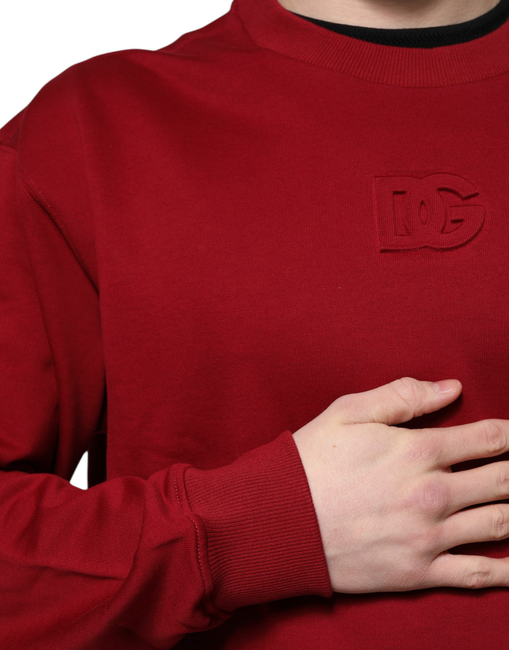 Dolce & Gabbana 100% Cotton Crew Neck Sweater in Red