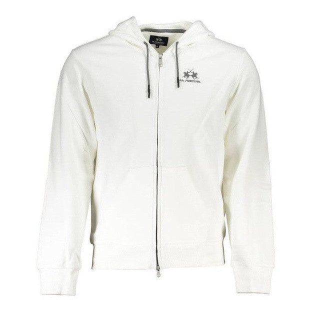 La Martina White Cotton Men's Hooded Zip Sweater - Designer | Mens Edit