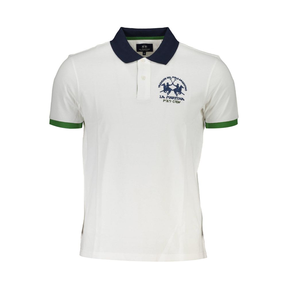 La Martina 100% Cotton Piqué Polo Shirt in White