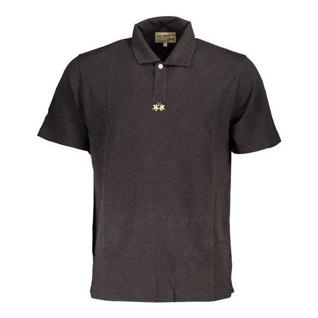 La Martina Black Cotton Men's Embroidered Polo Shirt - Designer | Mens Edit
