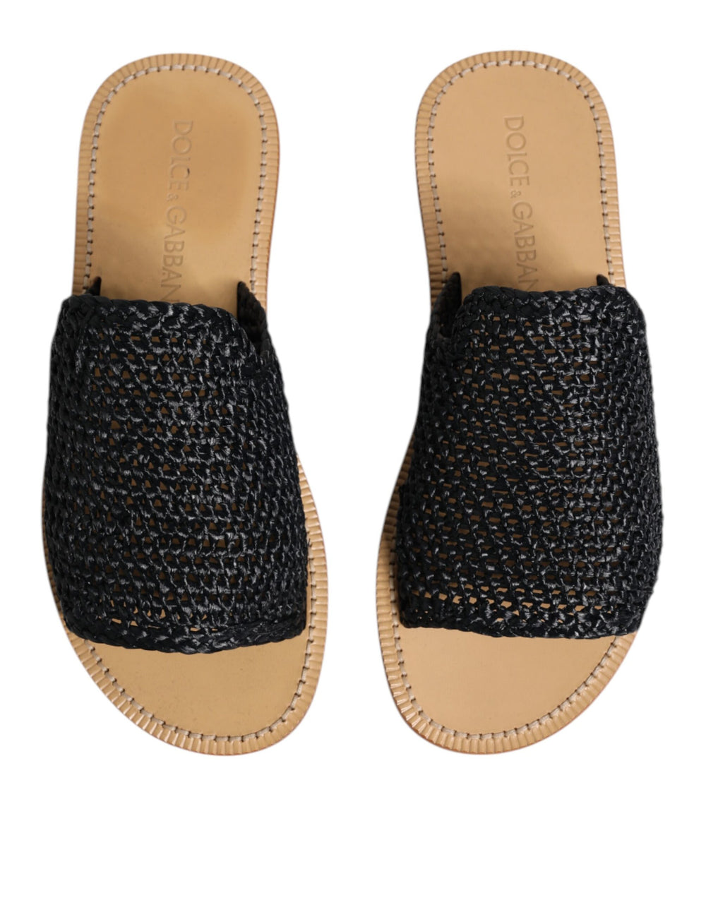 Dolce & Gabbana Braided Raffia Slides in Black