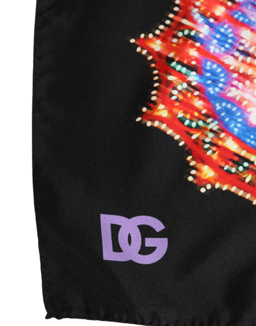 Dolce & Gabbana 100% Silk Square Foulard in Black Multicolor Print