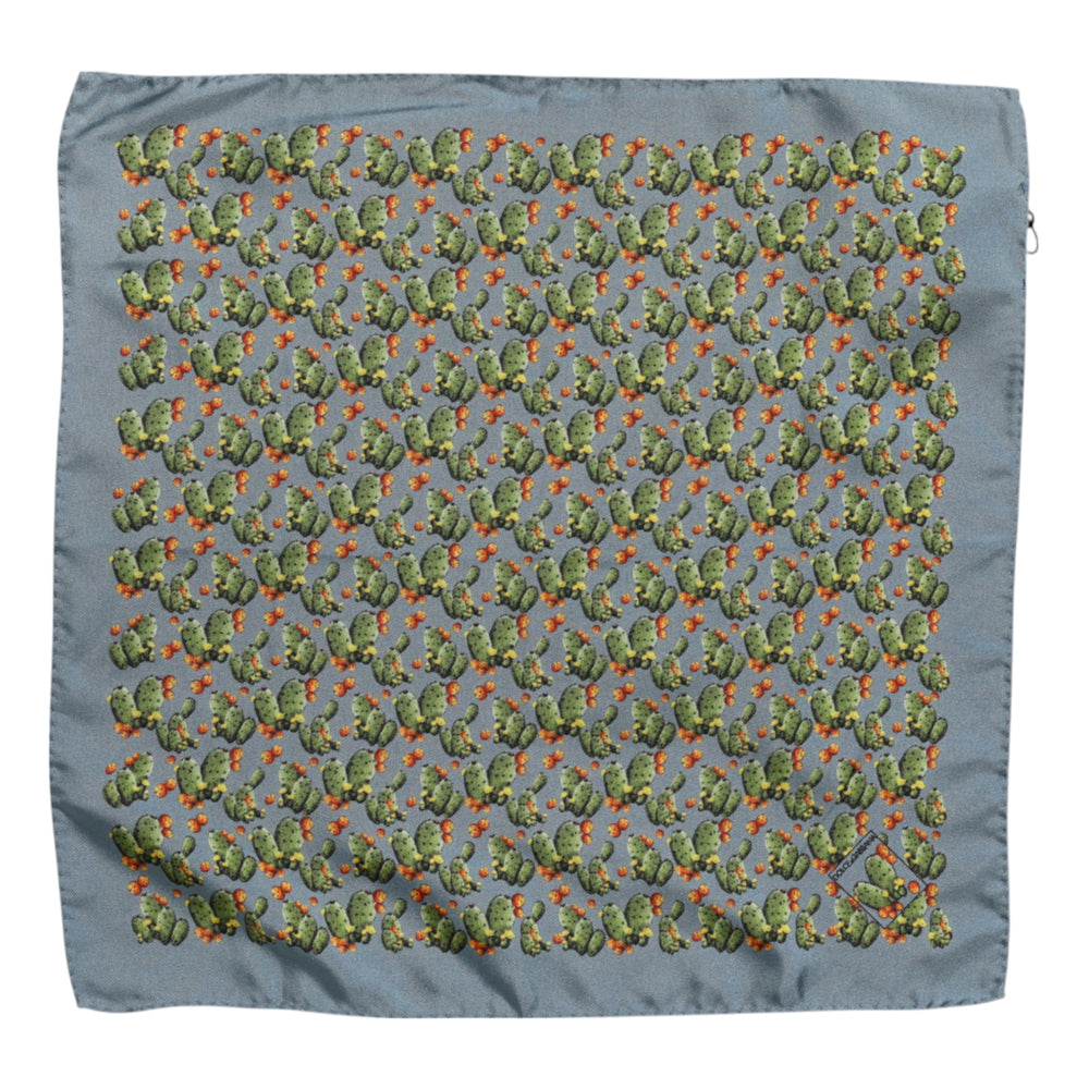 Dolce & Gabbana 100% Silk Cactus Print Foulard in Grey and Green