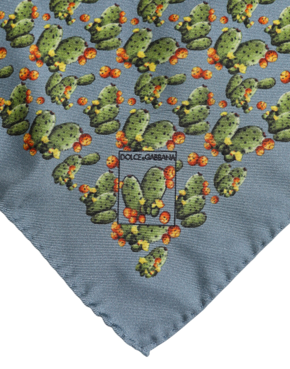 Dolce & Gabbana 100% Silk Cactus Print Foulard in Grey and Green