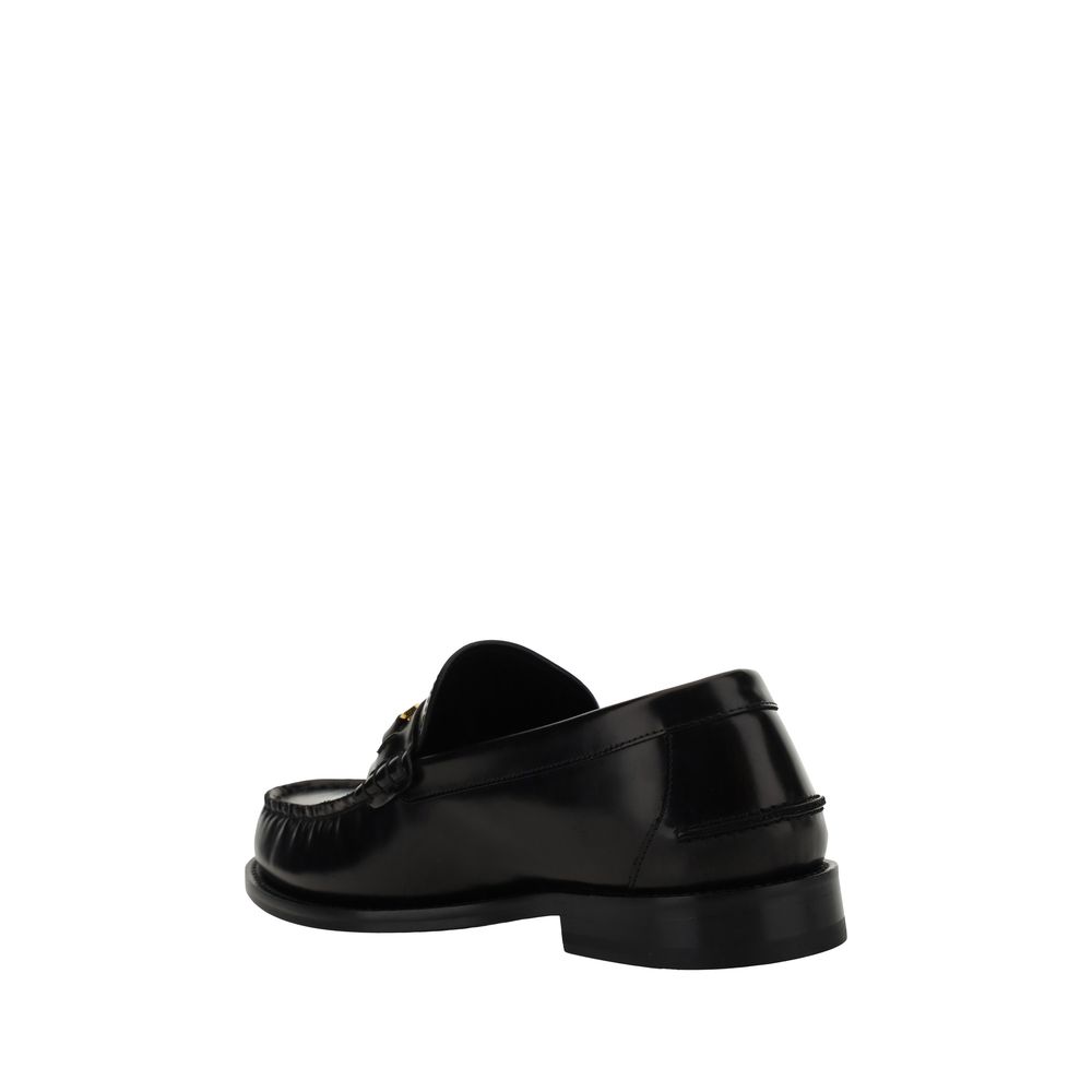 Versace Calf Leather Slip-On Loafers in Black