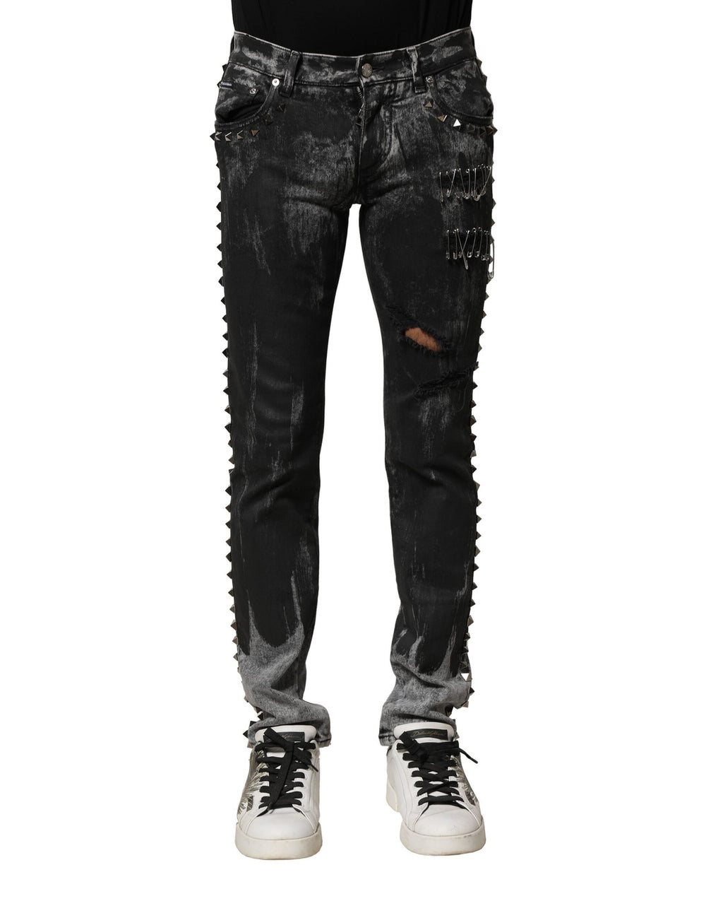 Dolce & Gabbana Embellished Skinny Jeans in Black Washed